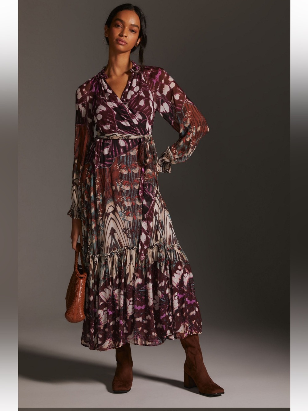 Anthropologie Abstract Floral Wrap Maxi Dress
